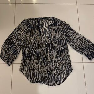 Black and White Button Down Shirt with 3/4 Sleeves